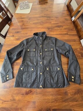 J. Crew Black Military Field Boyfriend Jacket with Gold-Tone Buttons Large